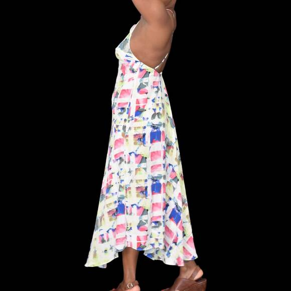 Joie Cinthia Halter Dress White Silk Watercolor Print Handkerchief Midi Slip 4 - Picture 12 of 16